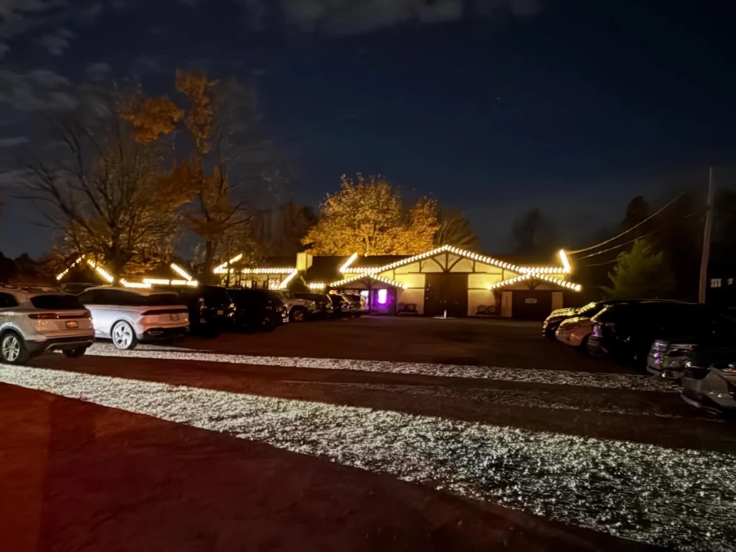 Warm roofline lighting at John Christ Winery in Avon Lake, installed by Shoreline