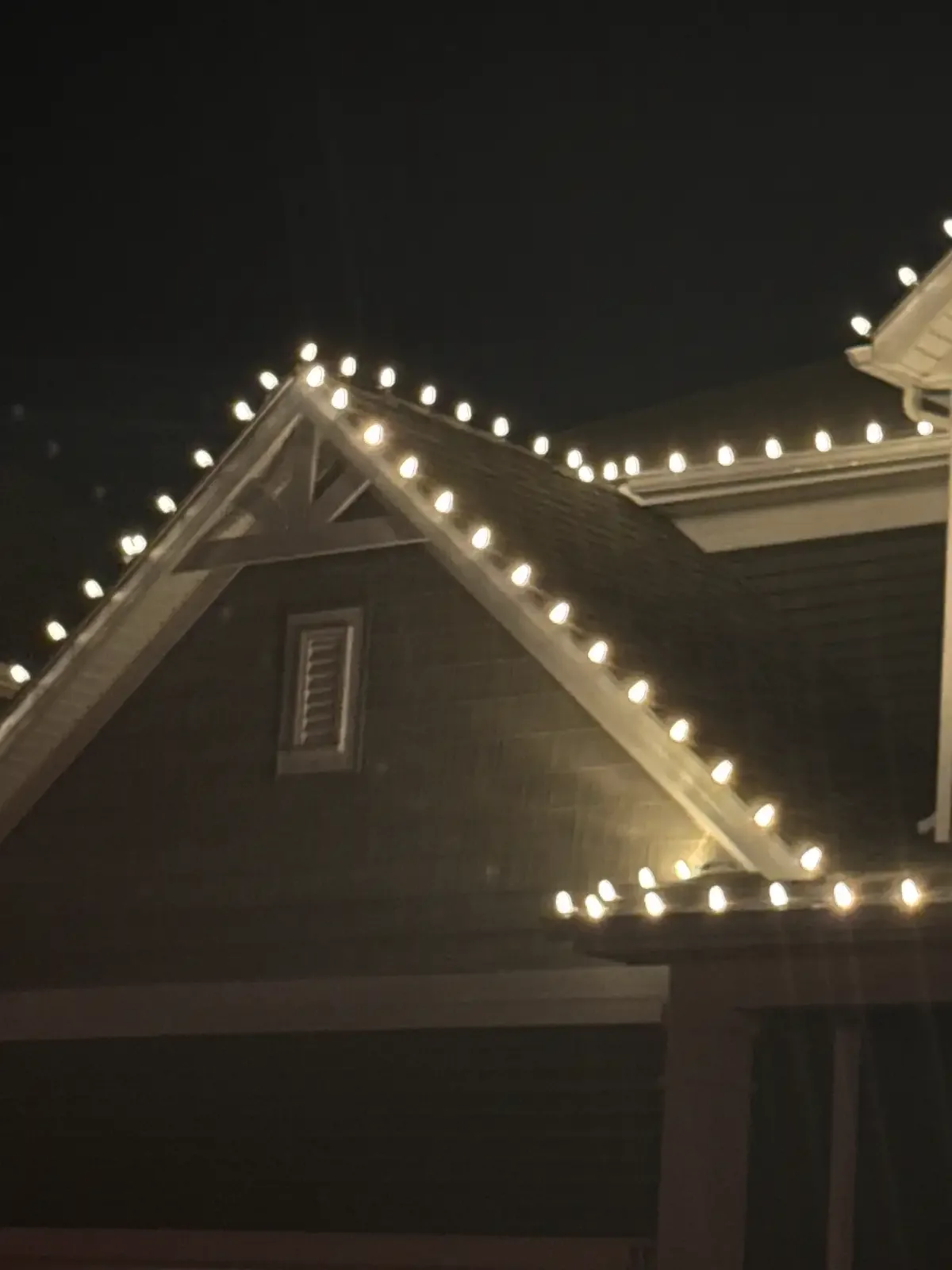 Close view of lights along the gables in Avon Lake, a Shoreline project