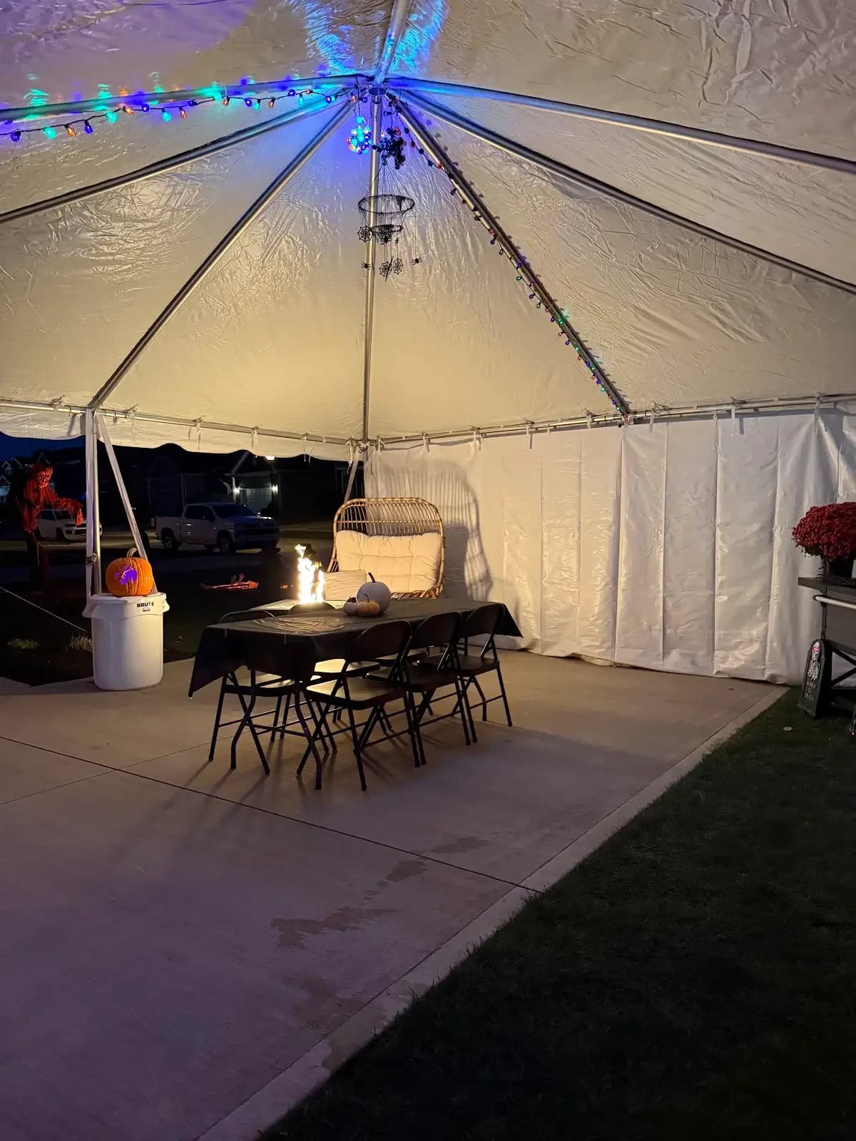 Evening tent interior and tables in Avon Lake, a Shoreline project