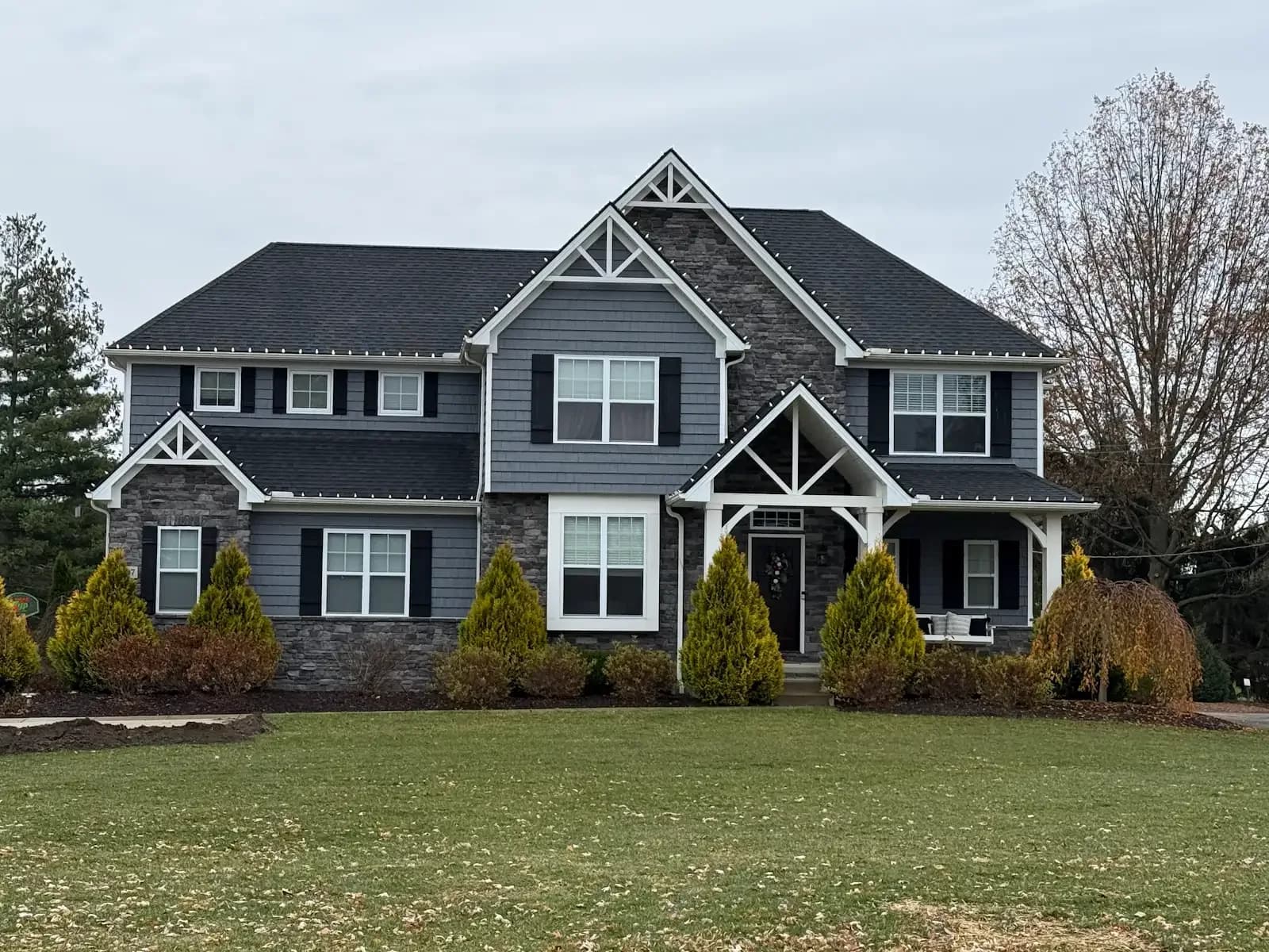 Daytime view of the roofline installation in Avon, a Shoreline project