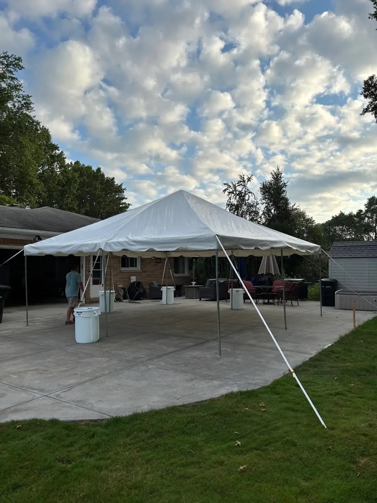 White tent across the backyard patio in Independence, a Shoreline project