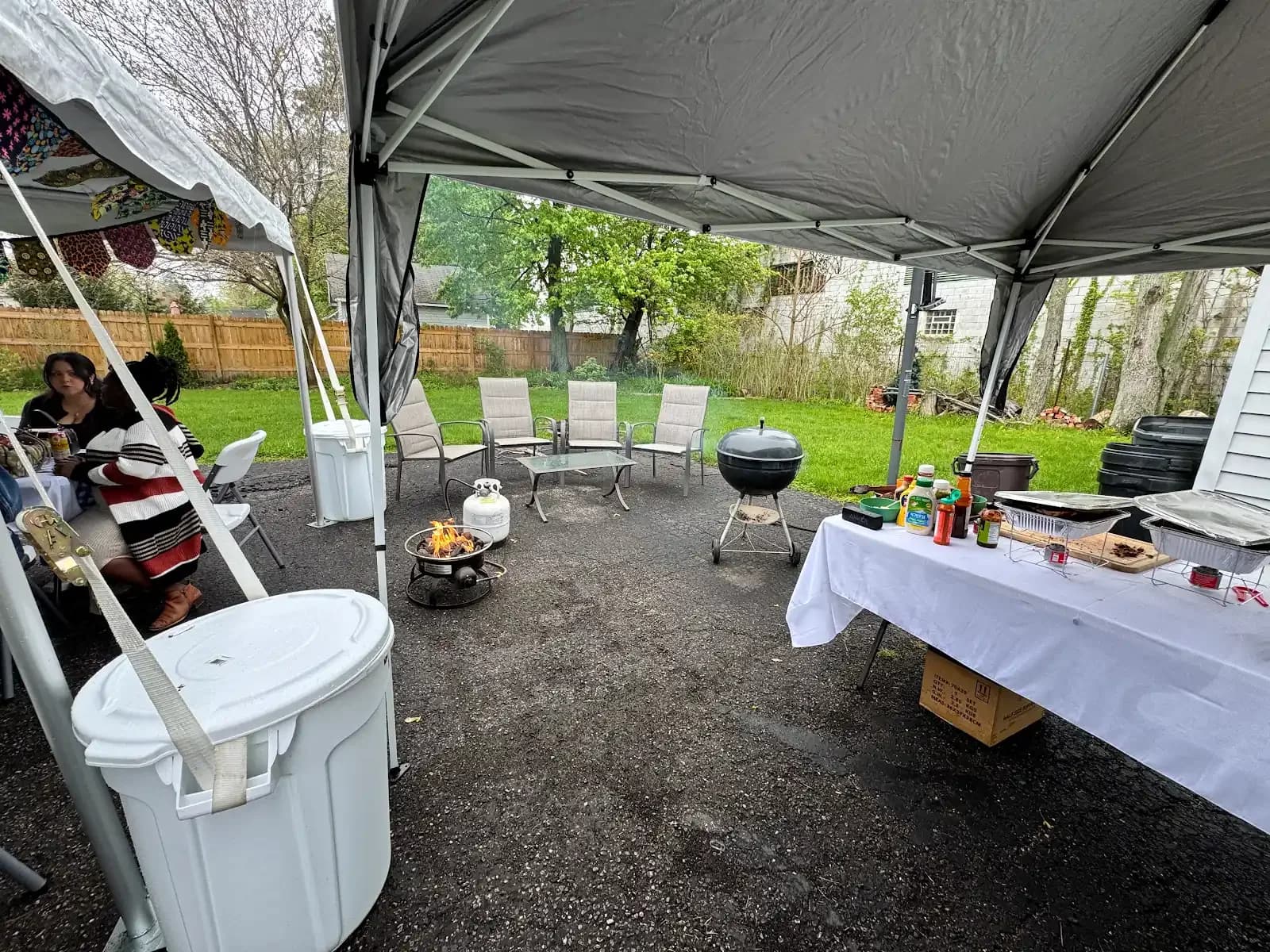 Serving-table space beneath the tent in Westlake, a Shoreline project