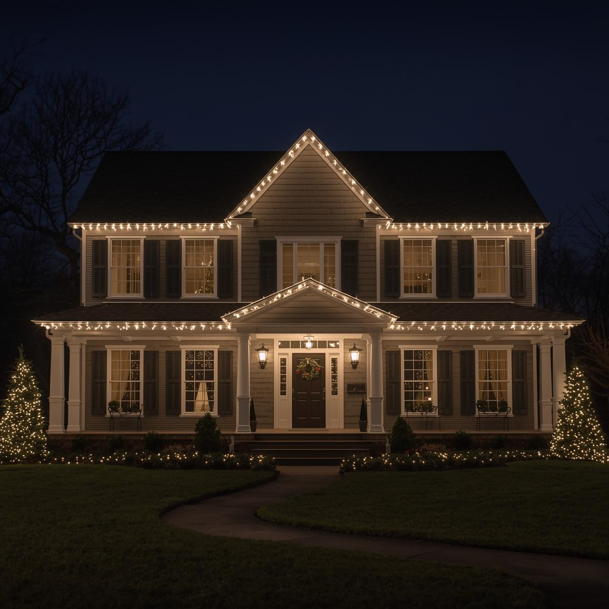 A image of a house with professionally installed holiday lights